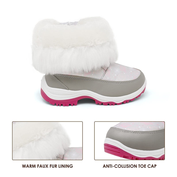 Kids Winter Snow Boots - GREY PINK - 1